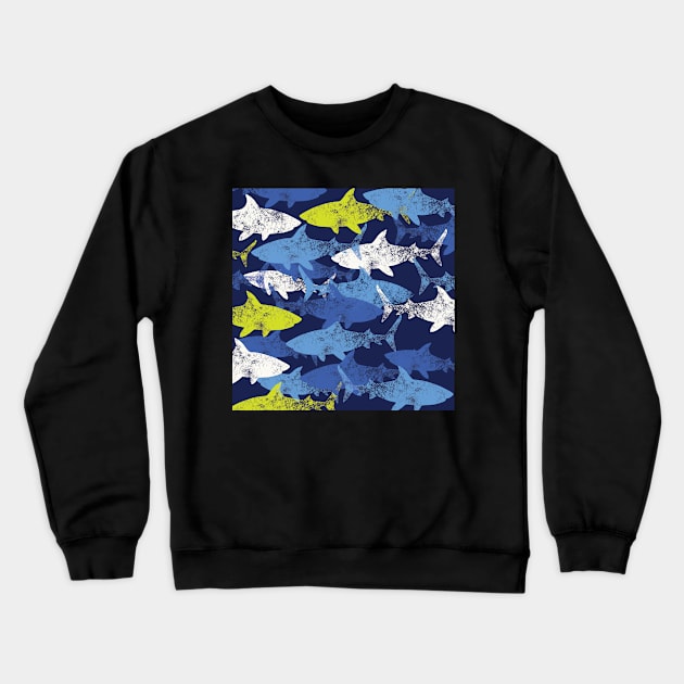 blue shark pattern Crewneck Sweatshirt by hatem